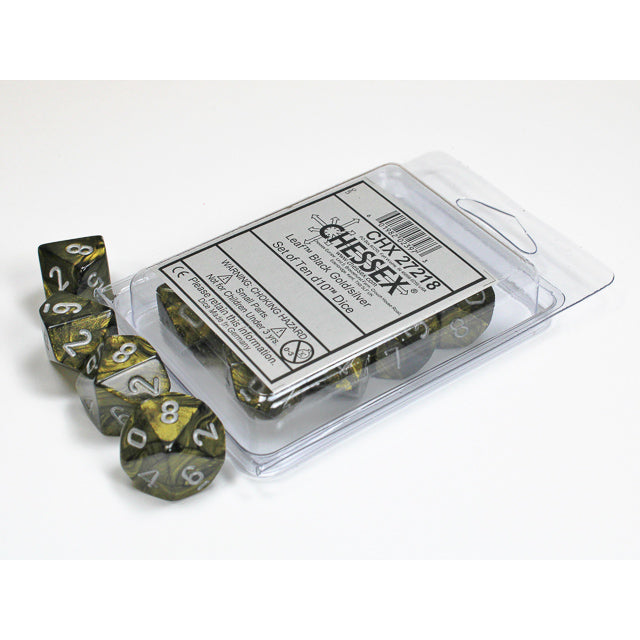 CHX27218 Leaf Black Gold/silver Set of Ten d10s Chessex