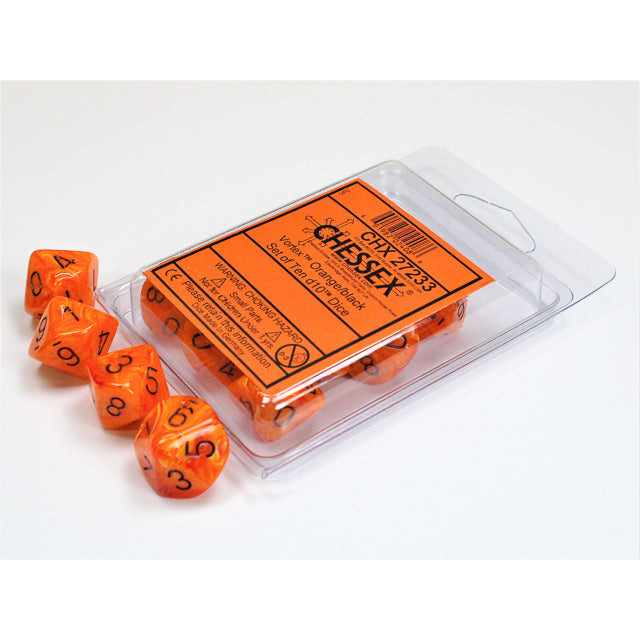 CHX27233 Vortex Orange/black Set of Ten d10s Chessex