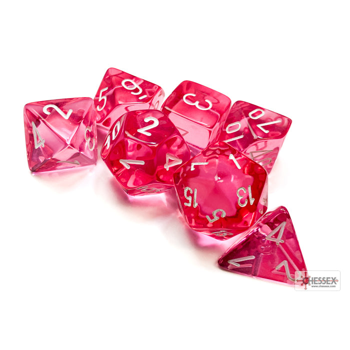 CHX 23084 Translucent Pink/white Polyhedral 7-Dice Set - 241312