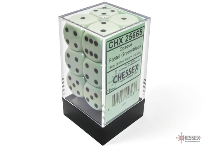 CHX25665 Opaque 16mm D6 Pastel Green/Black Dice Block Chessex