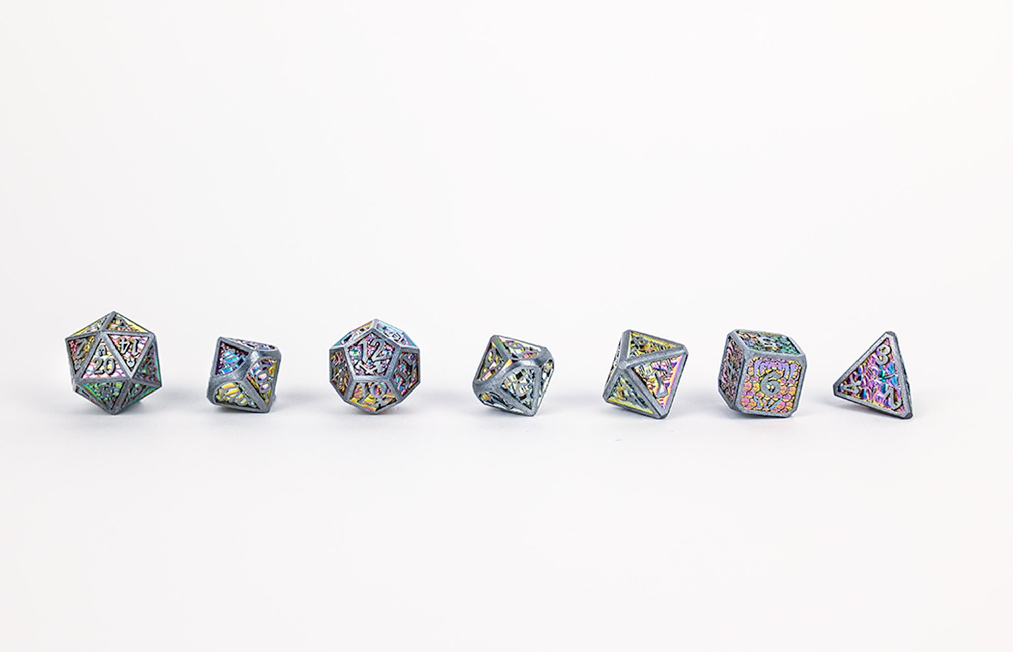 Draco Bright Rainbow/Silver Metal Dice Set