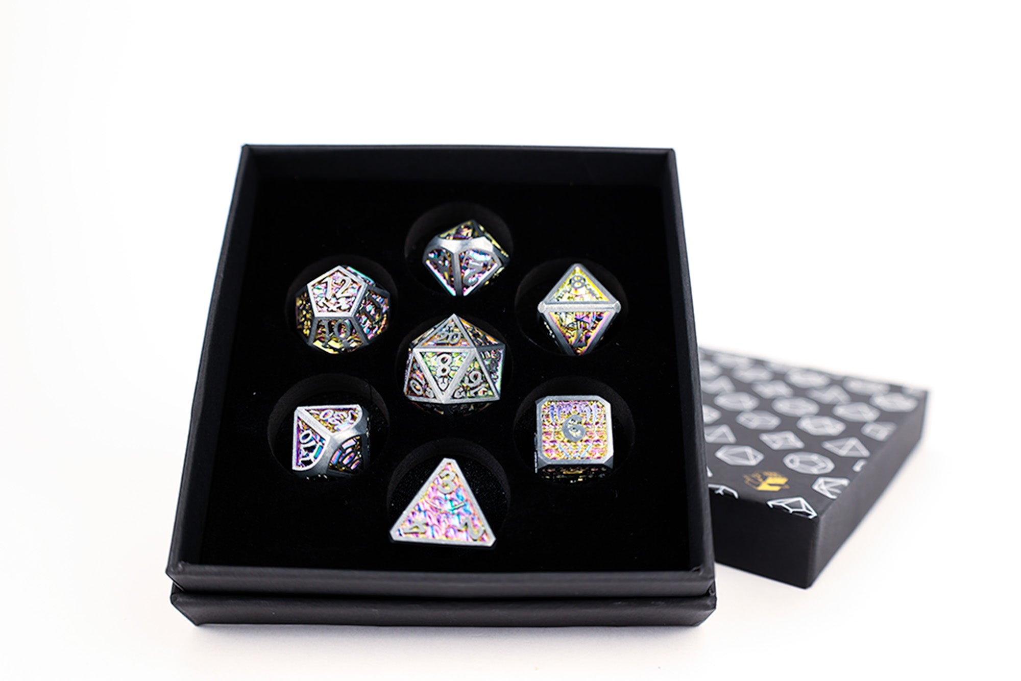 Draco Bright Rainbow/Silver Metal Dice Set
