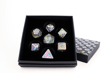 Draco Bright Rainbow/Silver Metal Dice Set