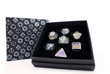 Draco Bright Rainbow/Silver Metal Dice Set