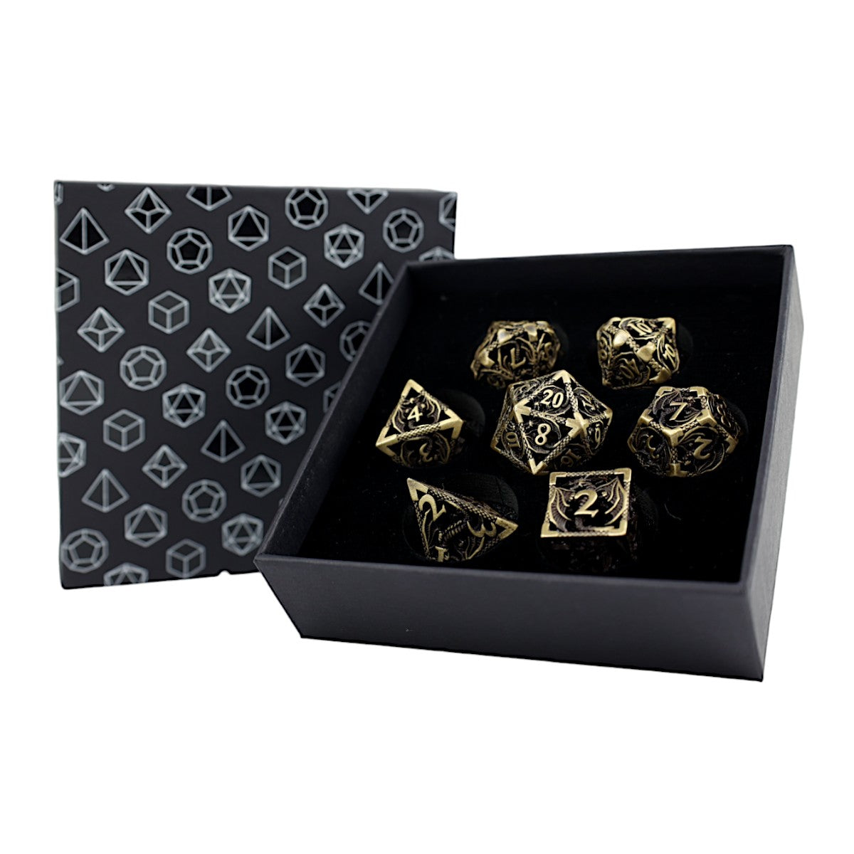 Tarnished Gold Hollow Dragon -  RPG Set LPG Dice Set