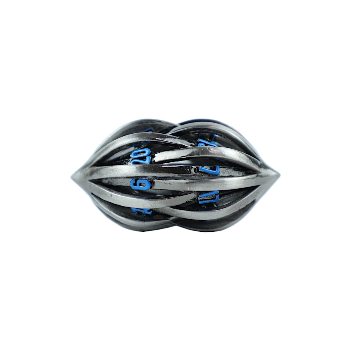 Hollow Elliptic Blue and Stainless Dice Set