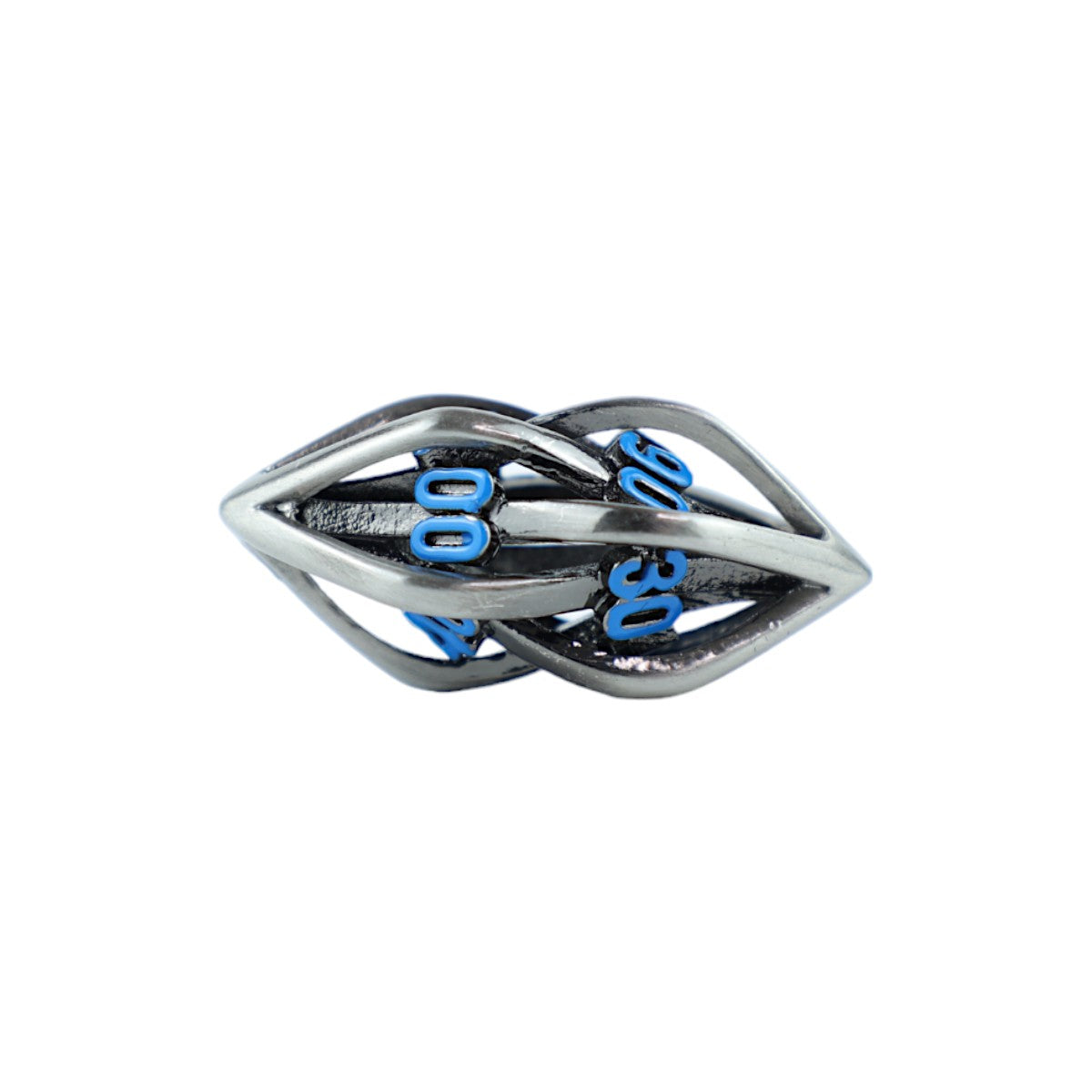 Hollow Elliptic Blue and Stainless Dice Set