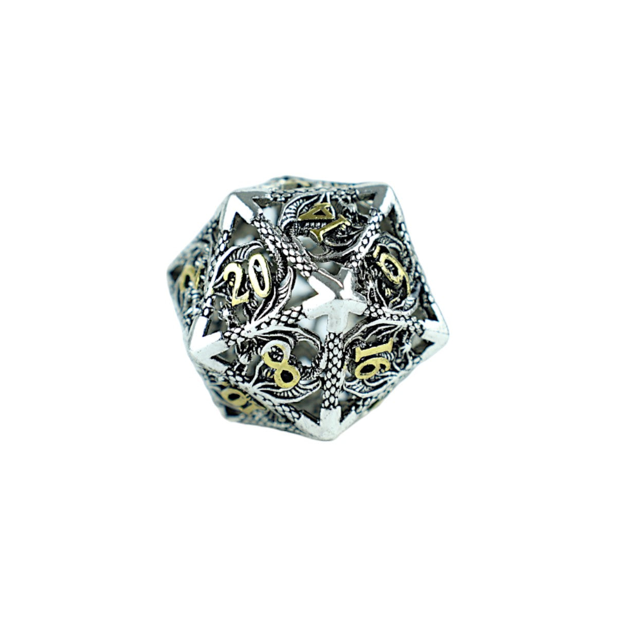 Chrome & Gold Hollow Dragon  - RPG Set LPG Dice Set
