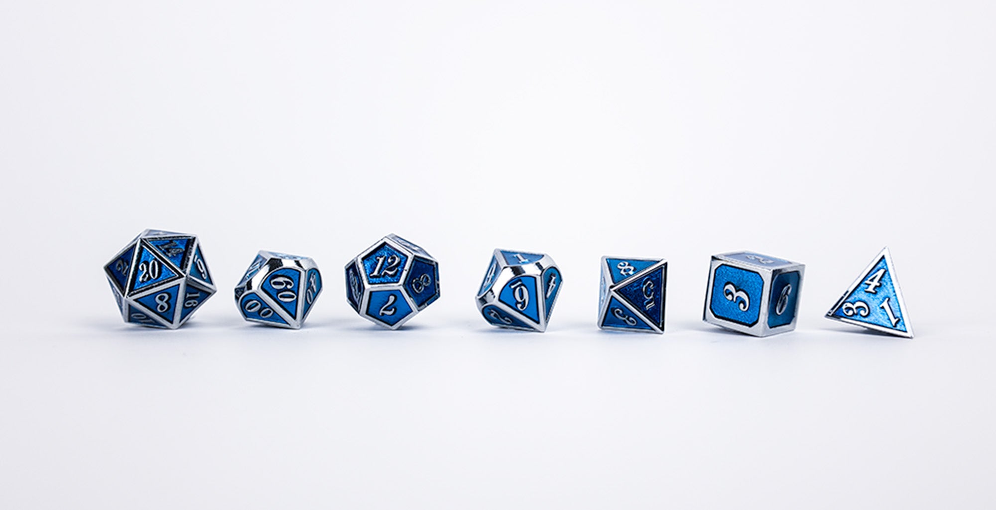 Metal RPG Serif Blue/Silver - LPG Dice Set