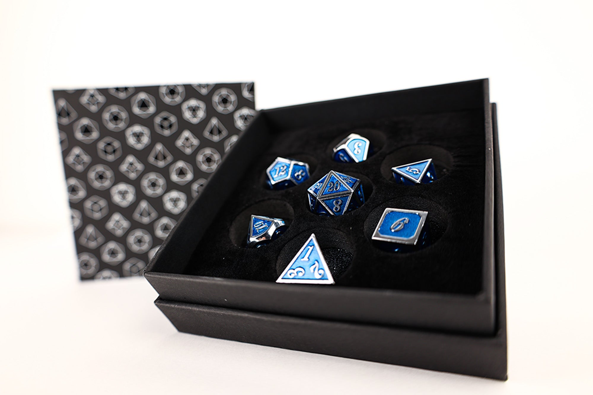 Metal RPG Serif Blue/Silver - LPG Dice Set