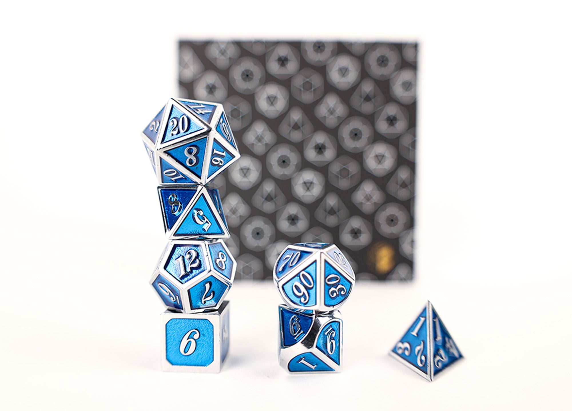 Metal RPG Serif Blue/Silver - LPG Dice Set