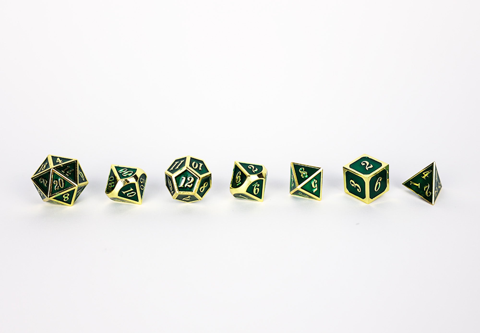 Metal RPG Serif Green/Gold - LPG Dice Set