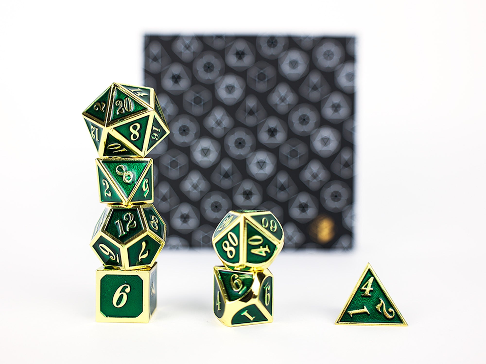 Metal RPG Serif Green/Gold - LPG Dice Set