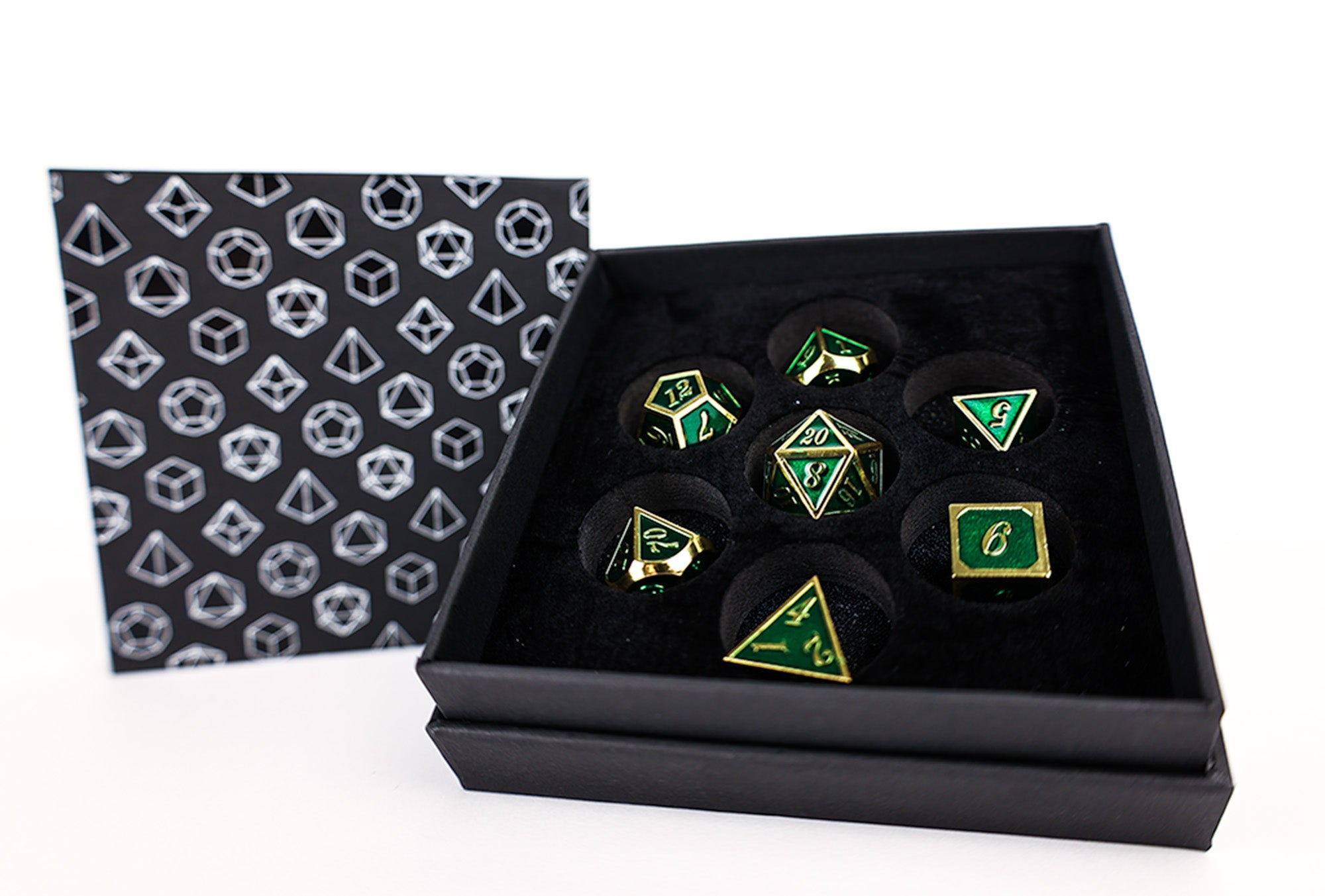 Metal RPG Serif Green/Gold - LPG Dice Set