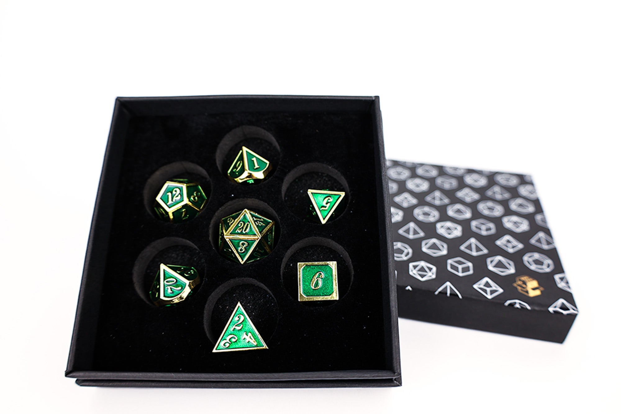 Metal RPG Serif Green/Gold - LPG Dice Set