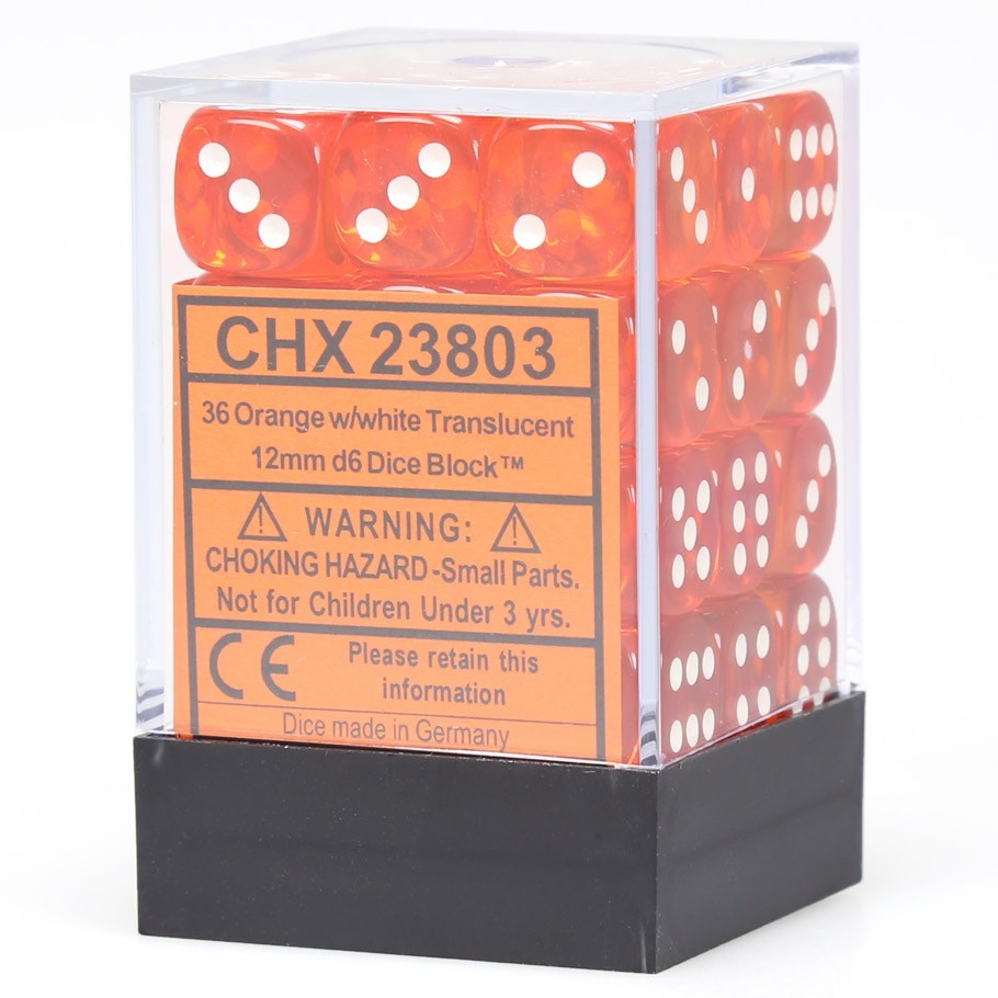 CHX23803 Translucent Polyhedral Orange/white 12mm D6
