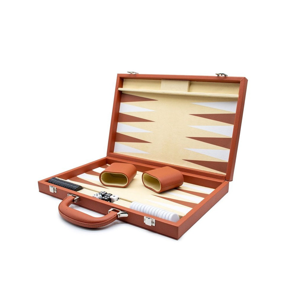 LPG Classic Brown Leather Backgammon Set