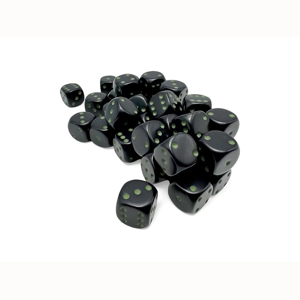 Black/Green Opaque 12mm d6 Dice Block (36 dice) Brush