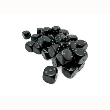 Black/Green Opaque 12mm d6 Dice Block (36 dice) Brush
