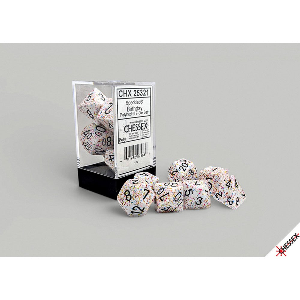 CHX25321 Birthday/Black Speckled Polyhedral 7-Die Set Chessex