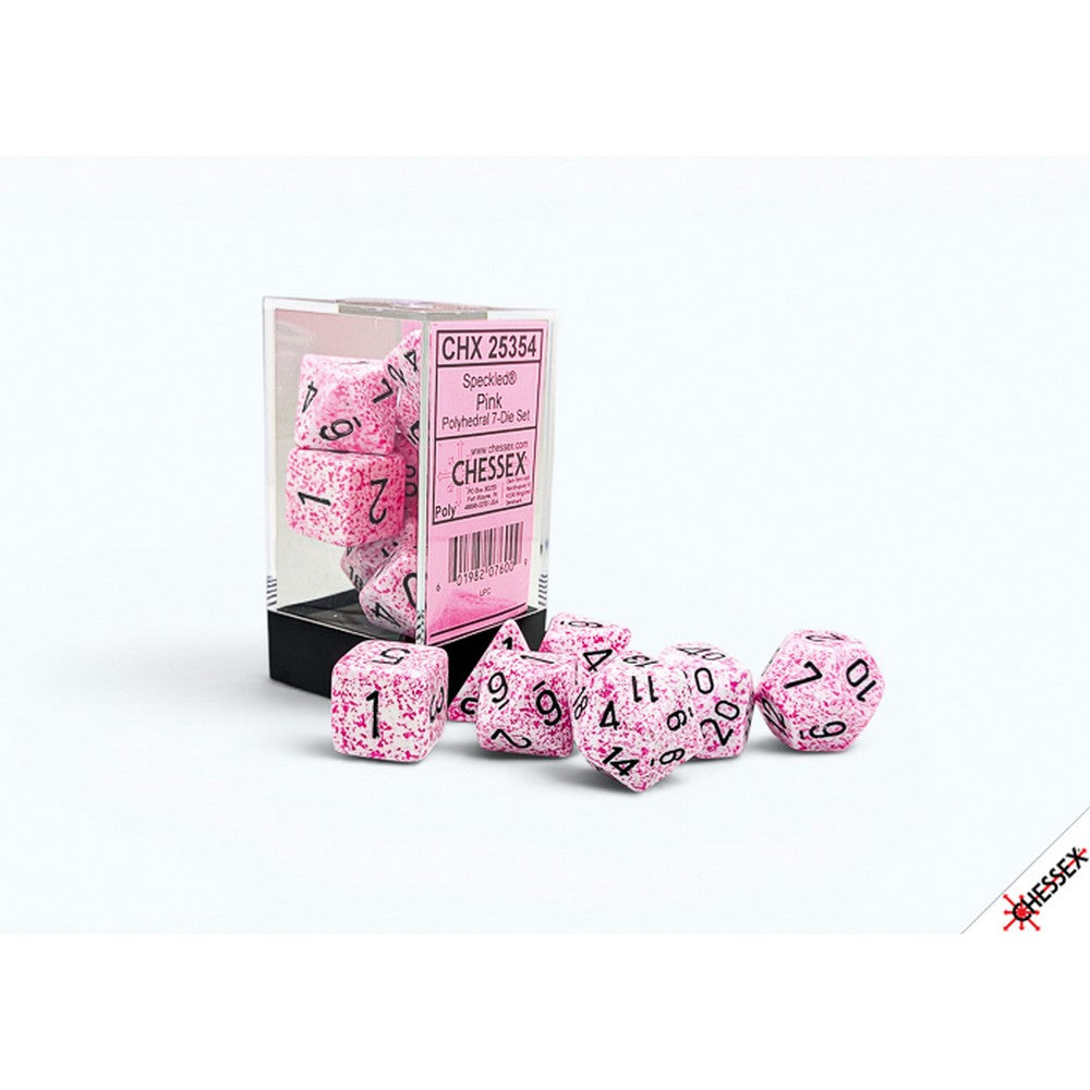 CHX25354 Pink/black Speckled Polyhedral 7-Die Set Chessex