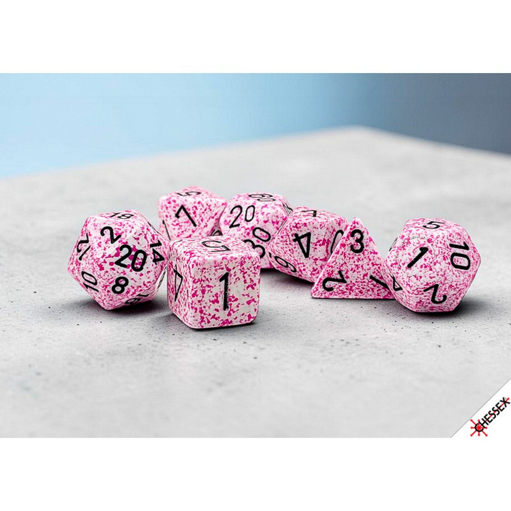 CHX25354 Pink/black Speckled Polyhedral 7-Die Set Chessex
