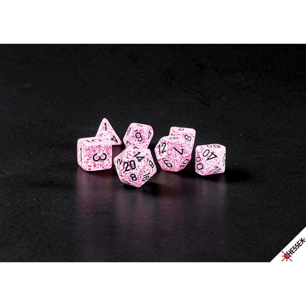 CHX25354 Pink/black Speckled Polyhedral 7-Die Set Chessex