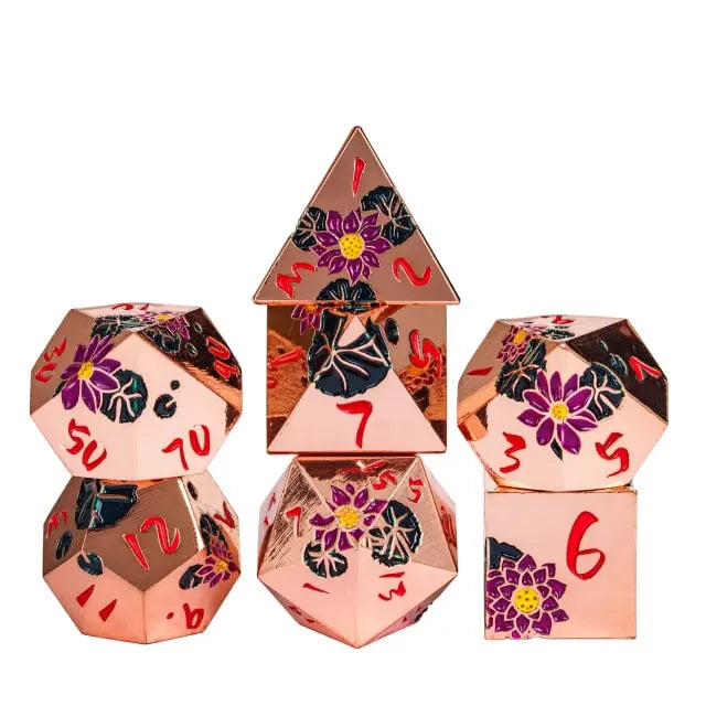 METAL Dice COPPER RED FLOWER - Games World Dice