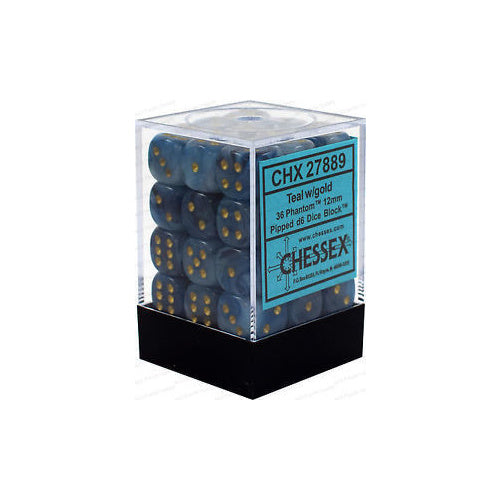 CHX27889 Phantom 12mm d6 Teal/gold Dice Block Chessex