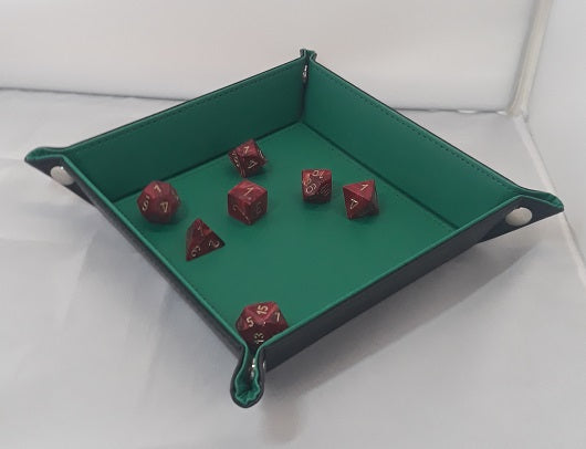 Green Leather Folding Dice Tray - 22x22cm