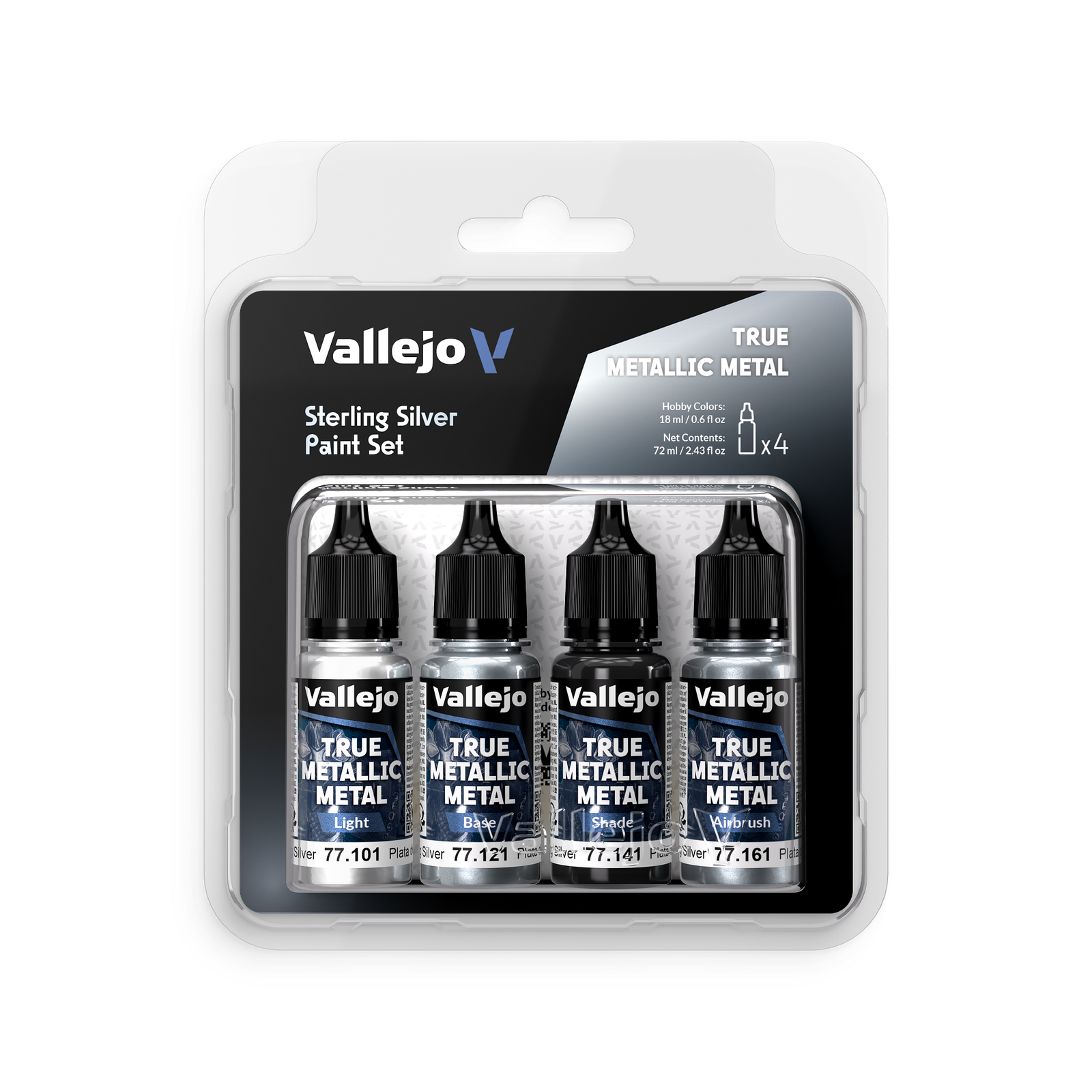 Sterling Silver- Vallejo True Metallic Metal - 4 Colour Paint Set