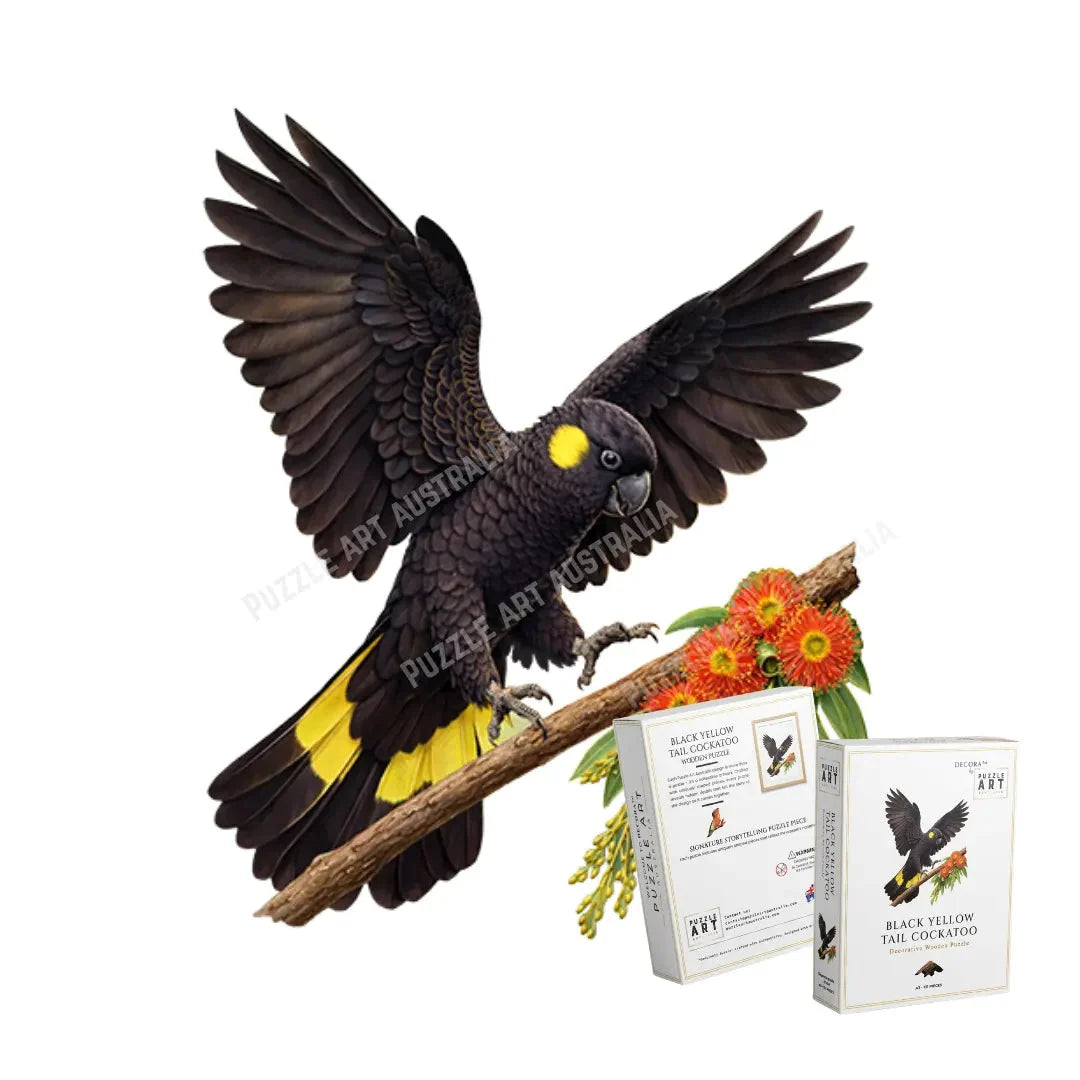 A3 Black Yellow Tail Cockatoo Wooden Puzzle - Puzzle ART