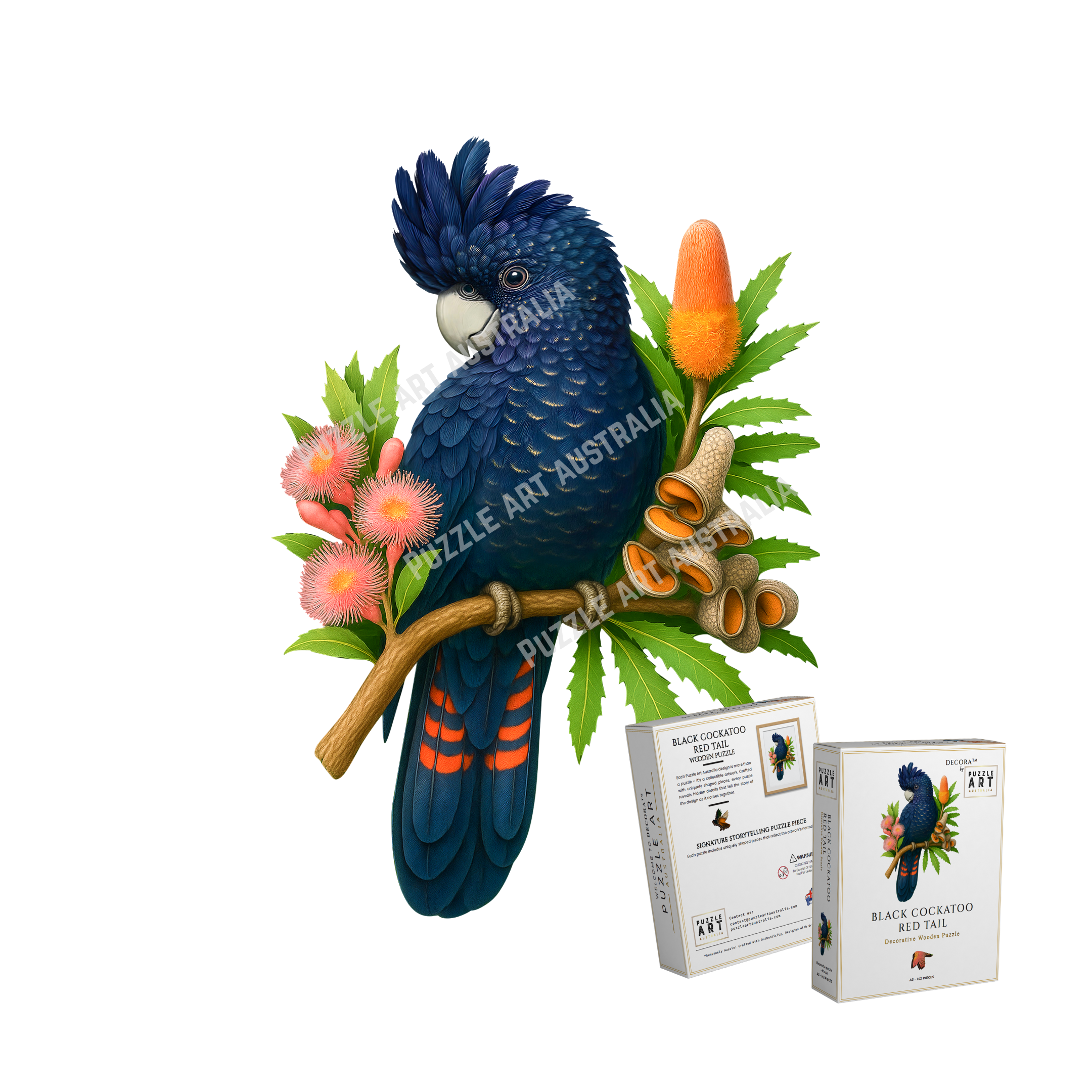 A5 Black Cockatoo Red Tail Wooden Puzzle - Puzzle ART