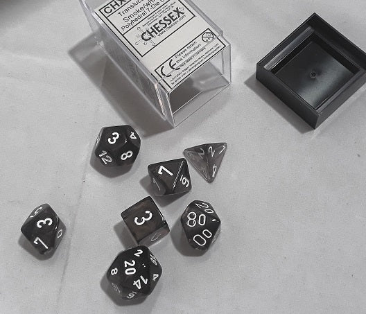 CHX23078 Transluscent Polyhedral Smoke/white 7-Die Set Chessex