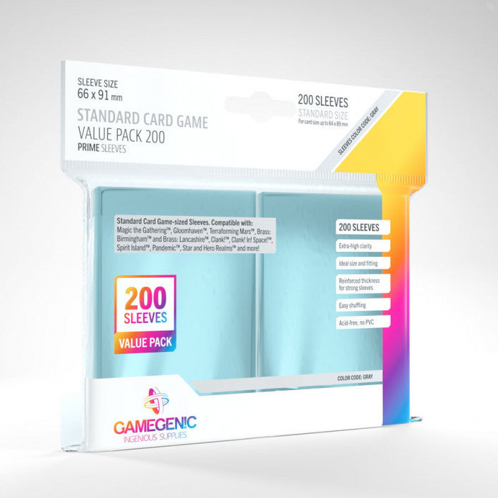 Prime Standard Sleeves Value Pack(66mm x 91mm) (200 Sleeves Per Pack) - Gamegenic