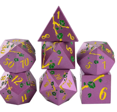Plum Blossom PUR/YEL METAL  - Games World Dice