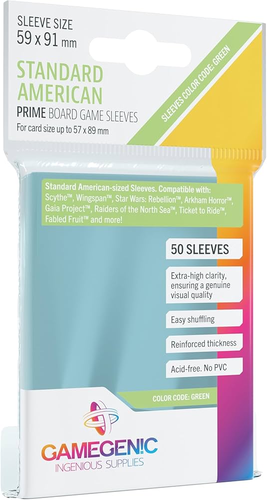 Prime Standard American Board Game Sleeves (57mm x 89mm) (50 Sleeves Per Pack) - Gamegenic