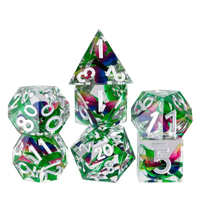 Rainbow Silver Butterfly Bamboo Leaf  - Games World Dice