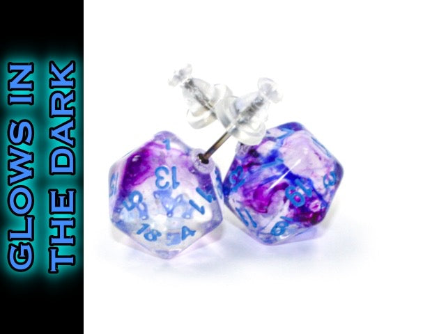 D20 Stud Earrings Nebula Nocturnal Blue