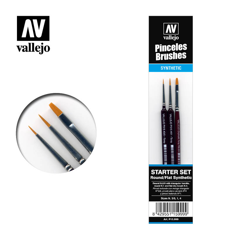Precision Starter Set (Round No.1 & 3/0 Triangular Handle, Flat No. 4)  Vallejo Hobby Brushes