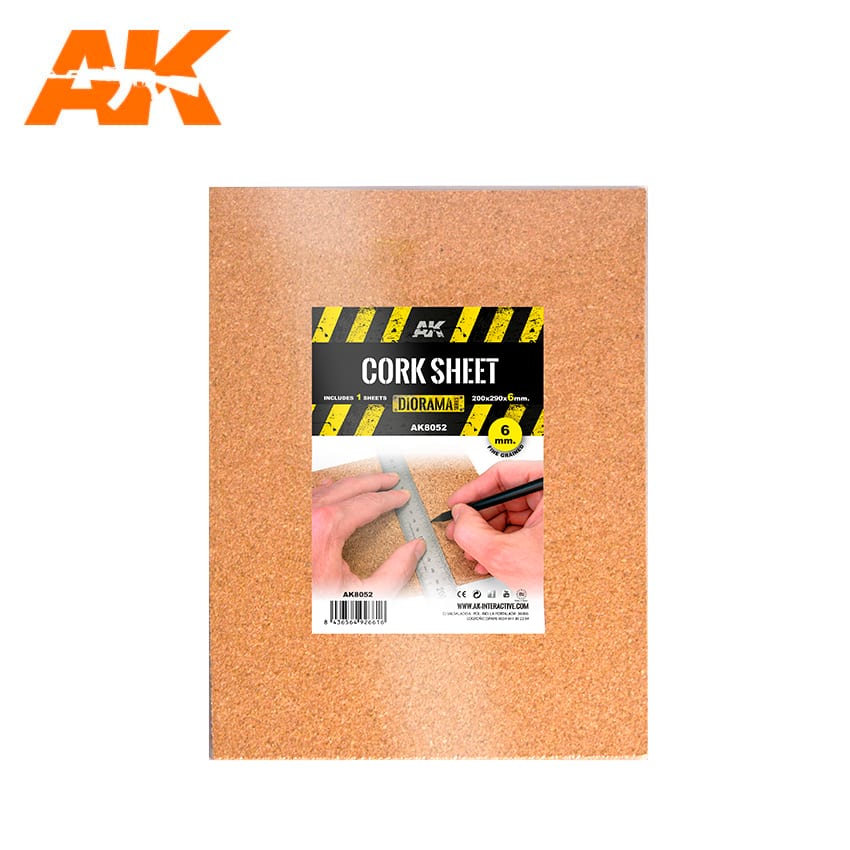AK Interactive Cork Sheets - Fine Grained 200  X 290 X 6mm (1 Sheets)