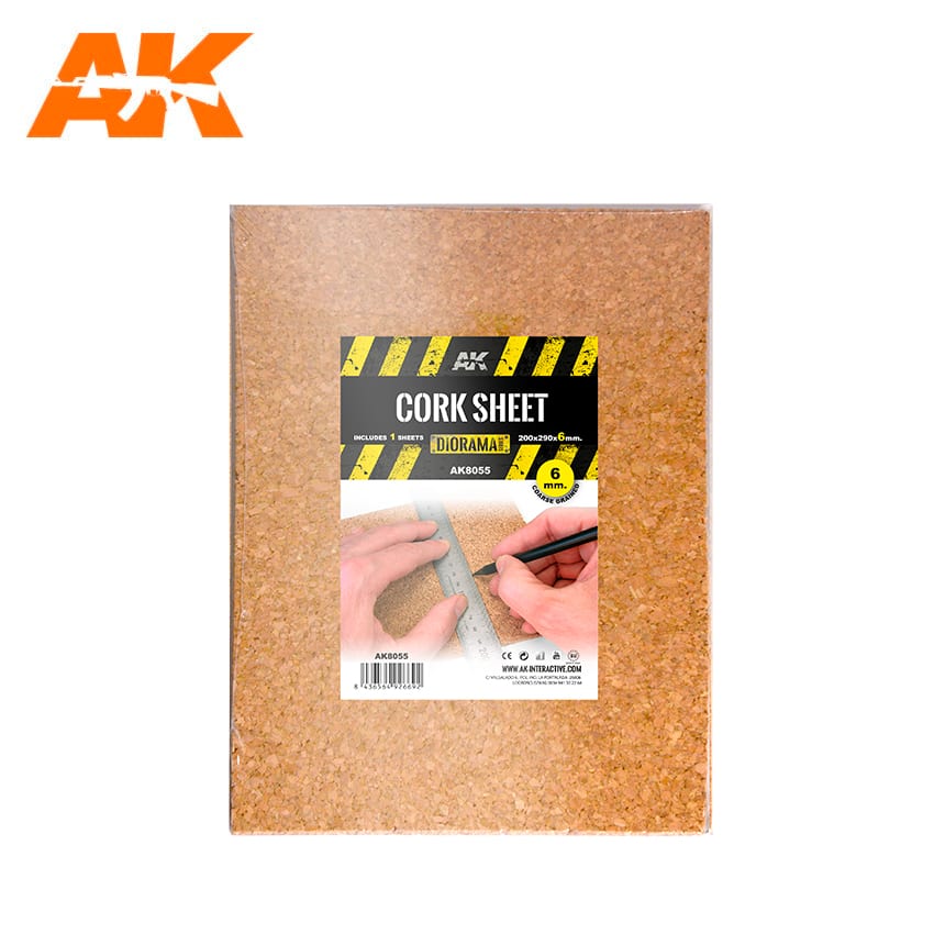 AK Interactive Cork Sheets - Coarse Grained -  200 X 290 X 6mm (1 Sheets)