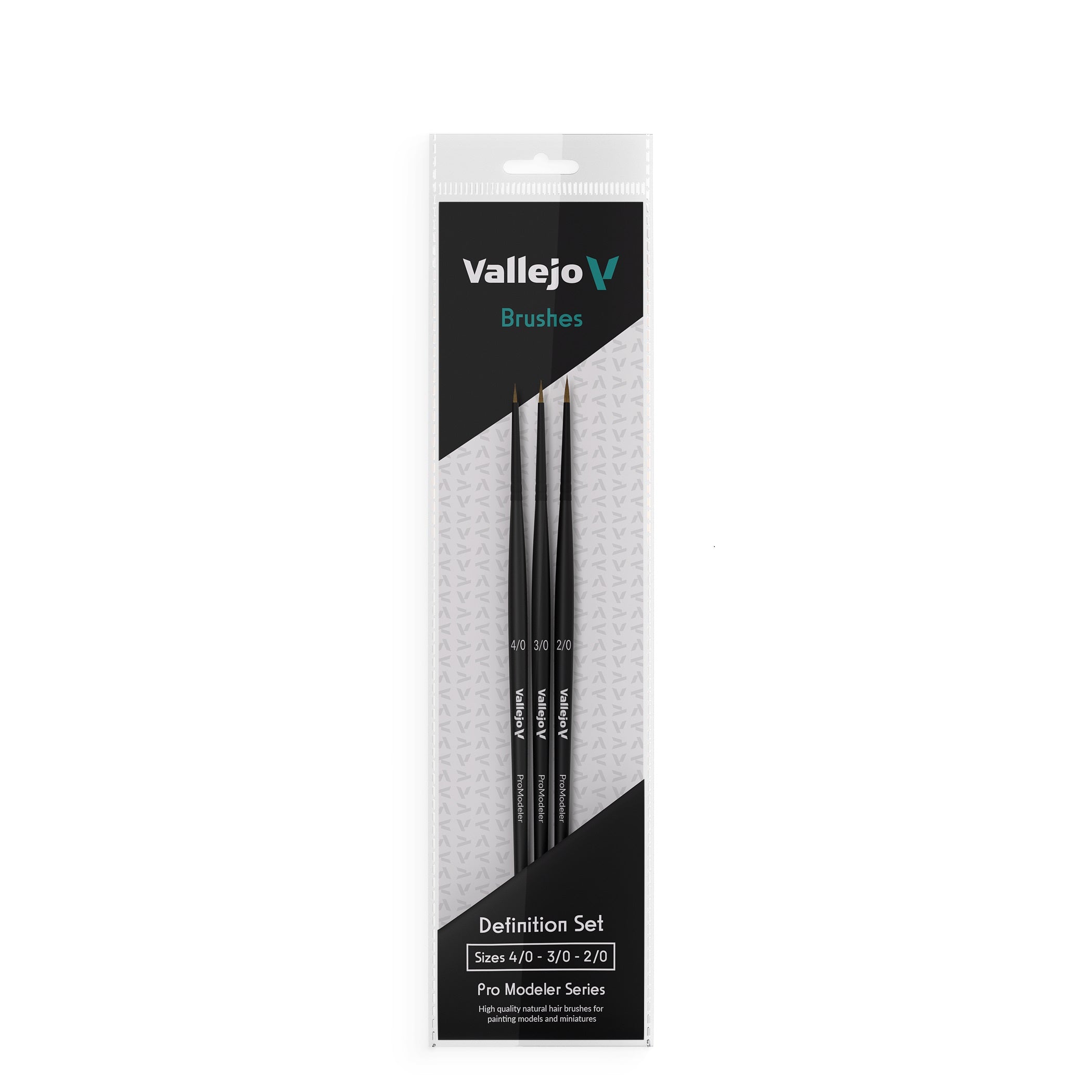 Vallejo Hobby Brushes: Pro Modeler Definition Set- Natural Hair (Sizes 4/0, 3/0 & 2/0)