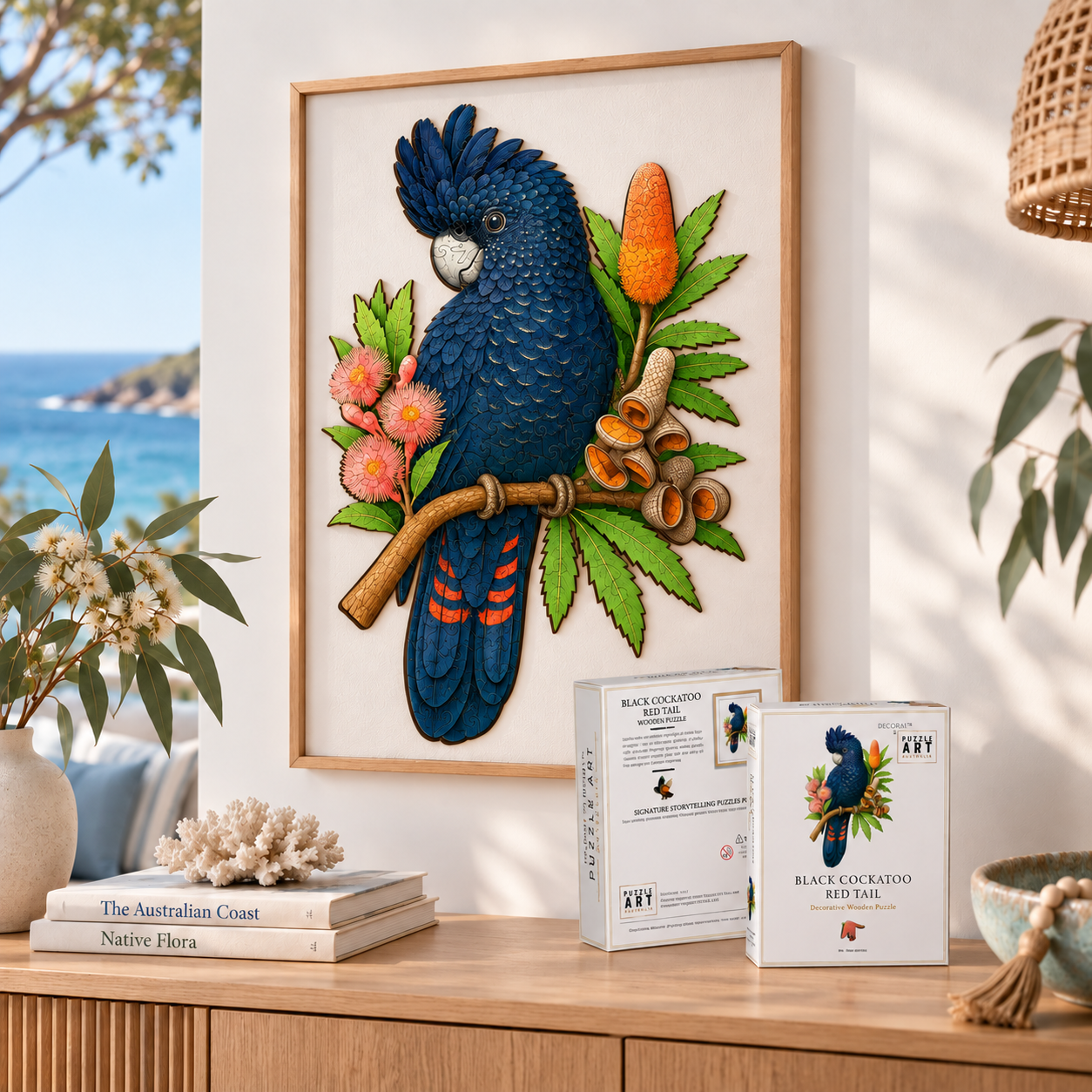 A5 Black Cockatoo Red Tail Wooden Puzzle - Puzzle ART