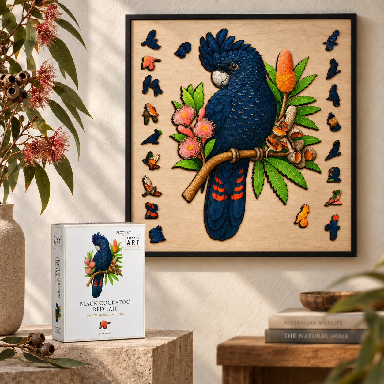 A5 Black Cockatoo Red Tail Wooden Puzzle - Puzzle ART