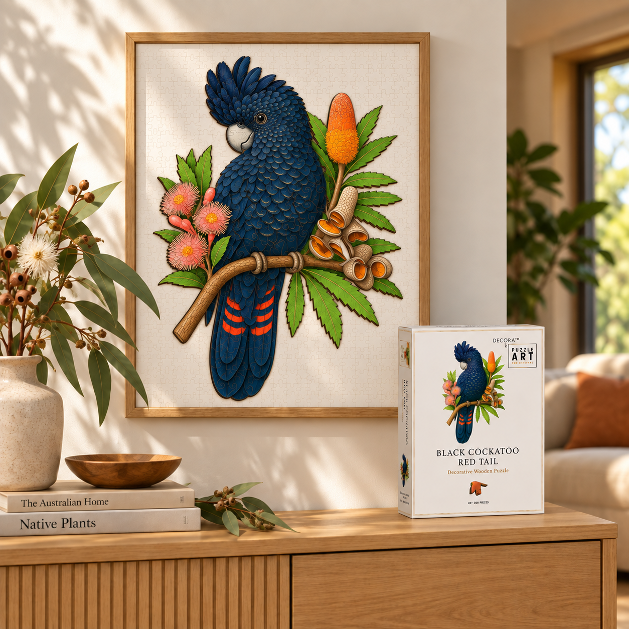 A5 Black Cockatoo Red Tail Wooden Puzzle - Puzzle ART
