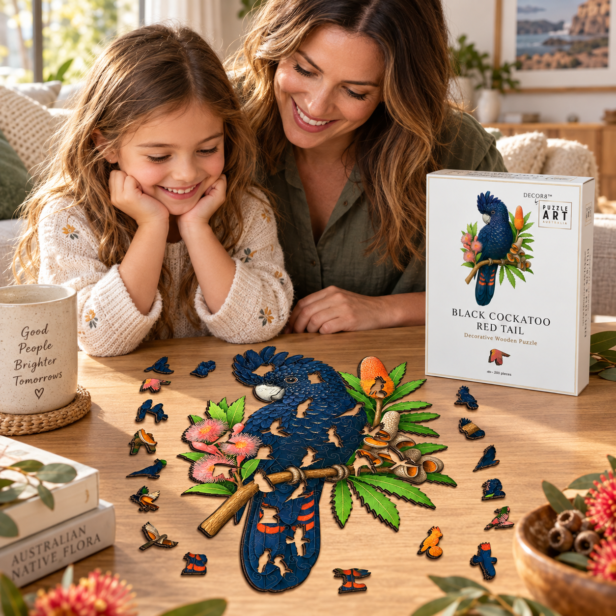 A5 Black Cockatoo Red Tail Wooden Puzzle - Puzzle ART