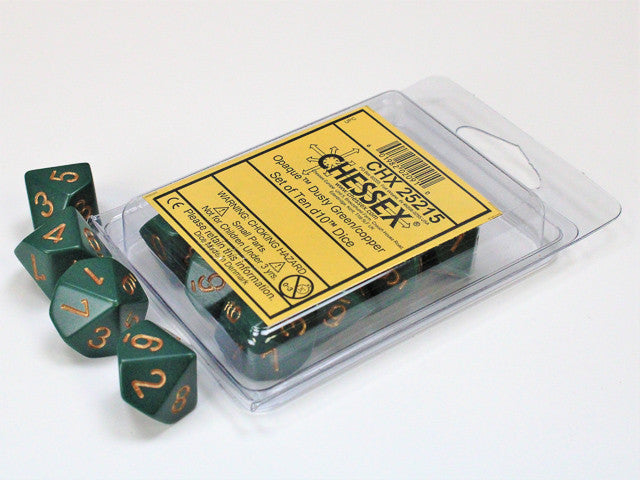 CHX25215 Opaque Dusty Green/copper Set of Ten d10s