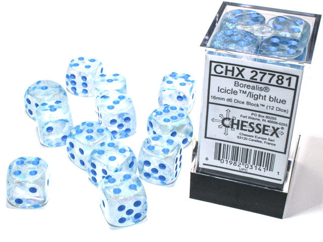 CHX27781 Borlum LTGgd 16mm d6 Dice Block Chessex (12)