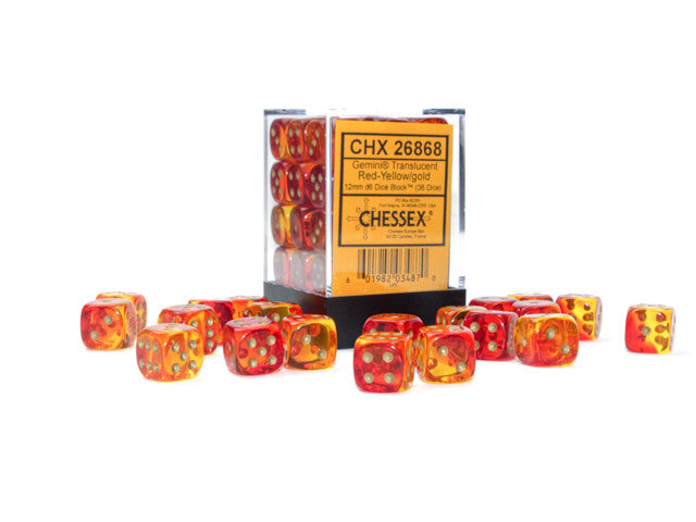 Translucent Red-Yellow/Gold Block - 36 Dice - Chessex Gemini
